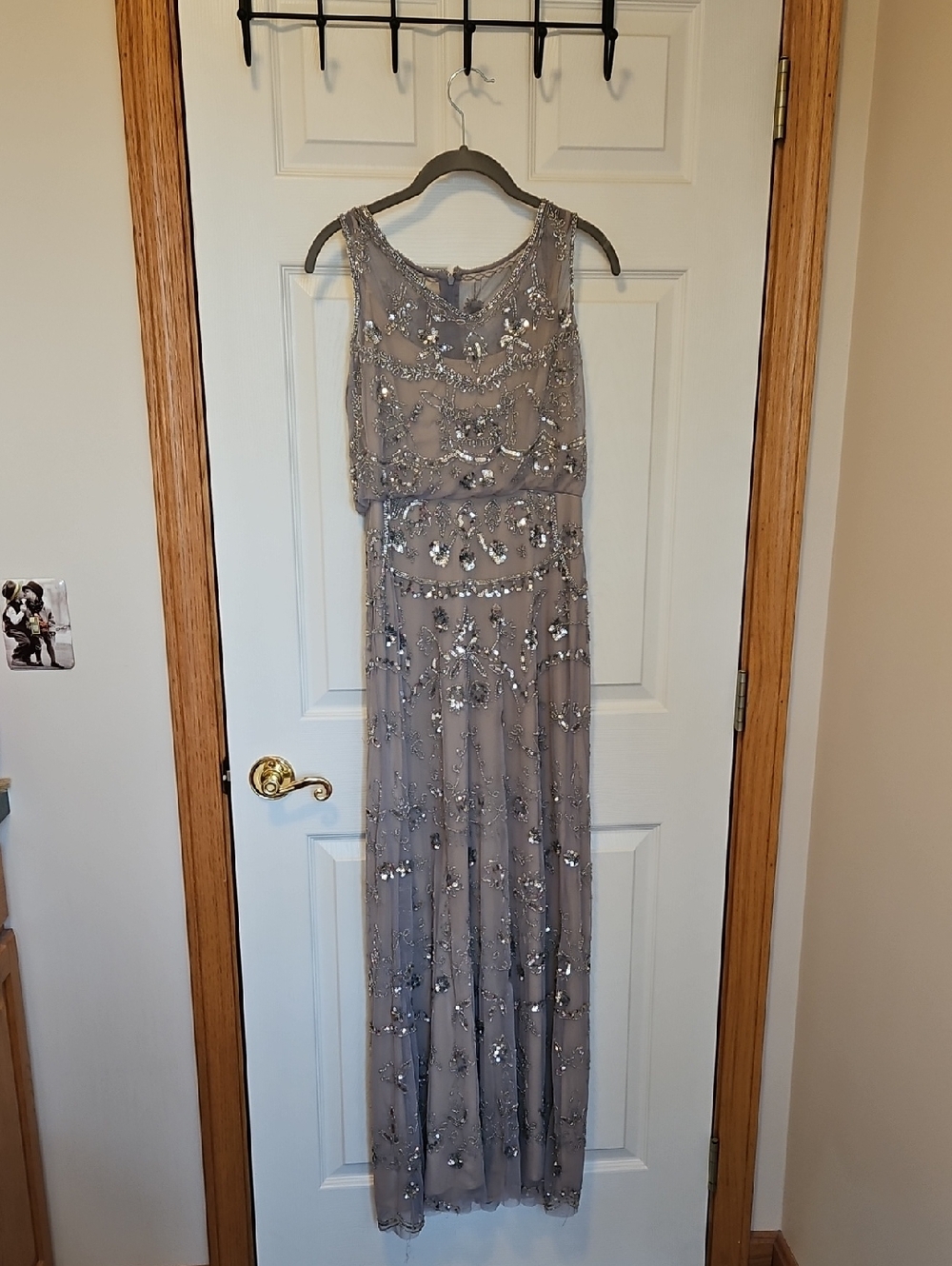 Adrianna Papell Gray Beaded Maxi Dress Size 4